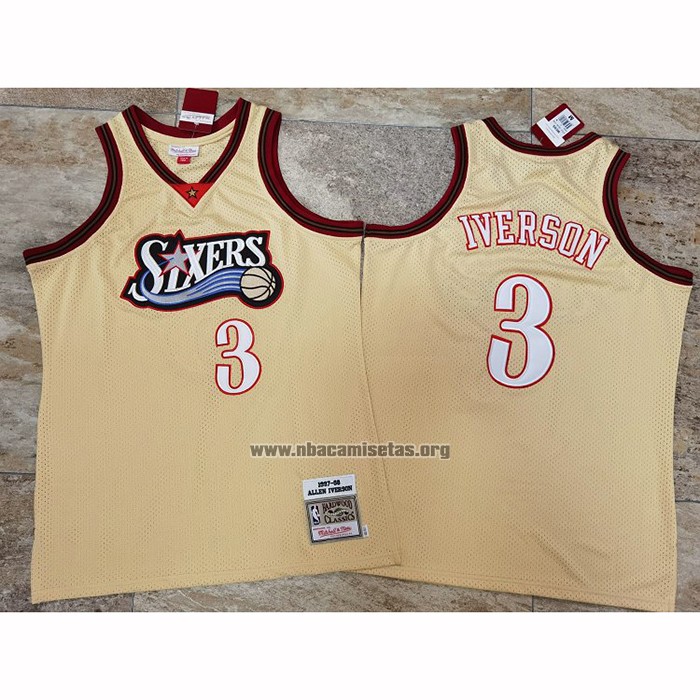 Camiseta Philadelphia 76ers Allen Iverson NO 3 Mitchell & Ness 1997-98 Oro